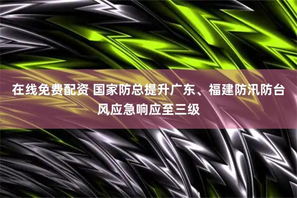 在线免费配资 国家防总提升广东、福建防汛防台风应急响应至三级