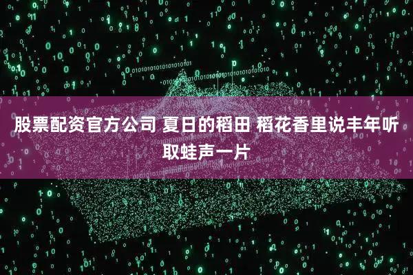 股票配资官方公司 夏日的稻田 稻花香里说丰年听取蛙声一片